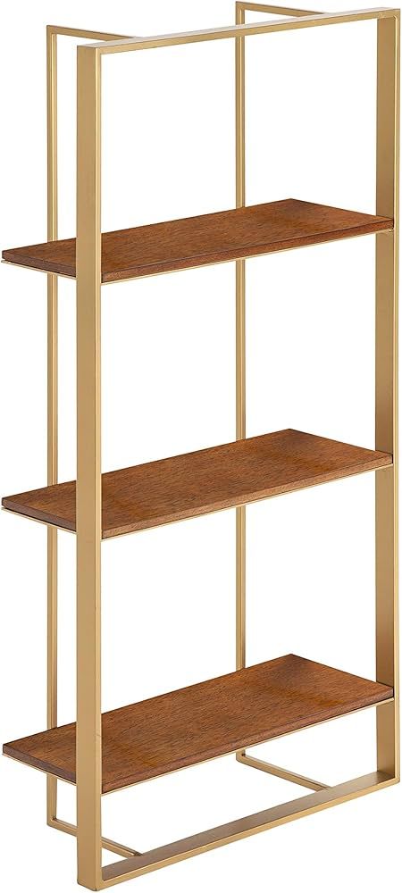 Kate and Laurel Kercheval Modern Wood Shelf, 15"x 32", Walnut Brown and Gold, Practical Mid-Centu... | Amazon (US)