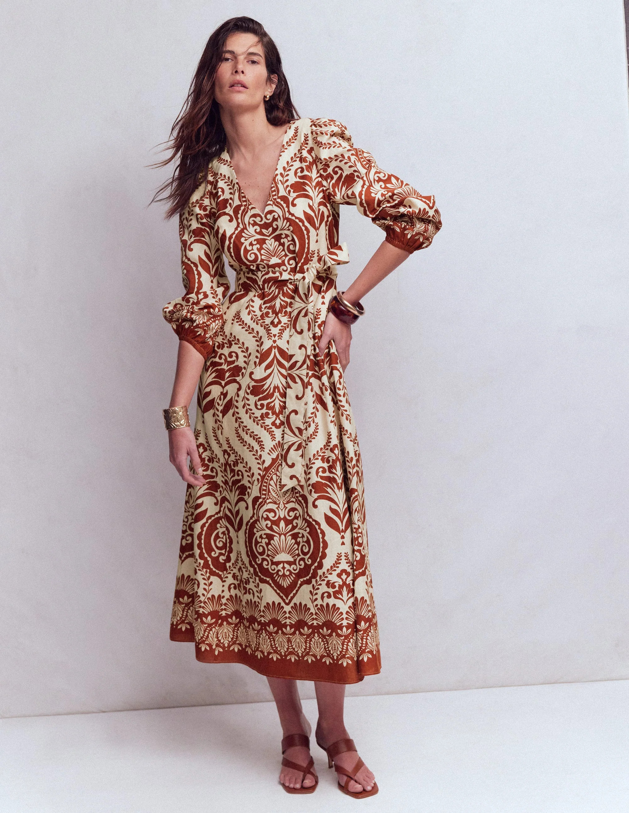 Florence Linen Blend Dress-Orange, Ornamental Garden | Boden (US)