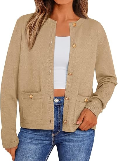 LILLUSORY Women Classic Cardigan Sweaters with Patch Pockets Business Fall Outfits 2024 Office Tr... | Amazon (US)