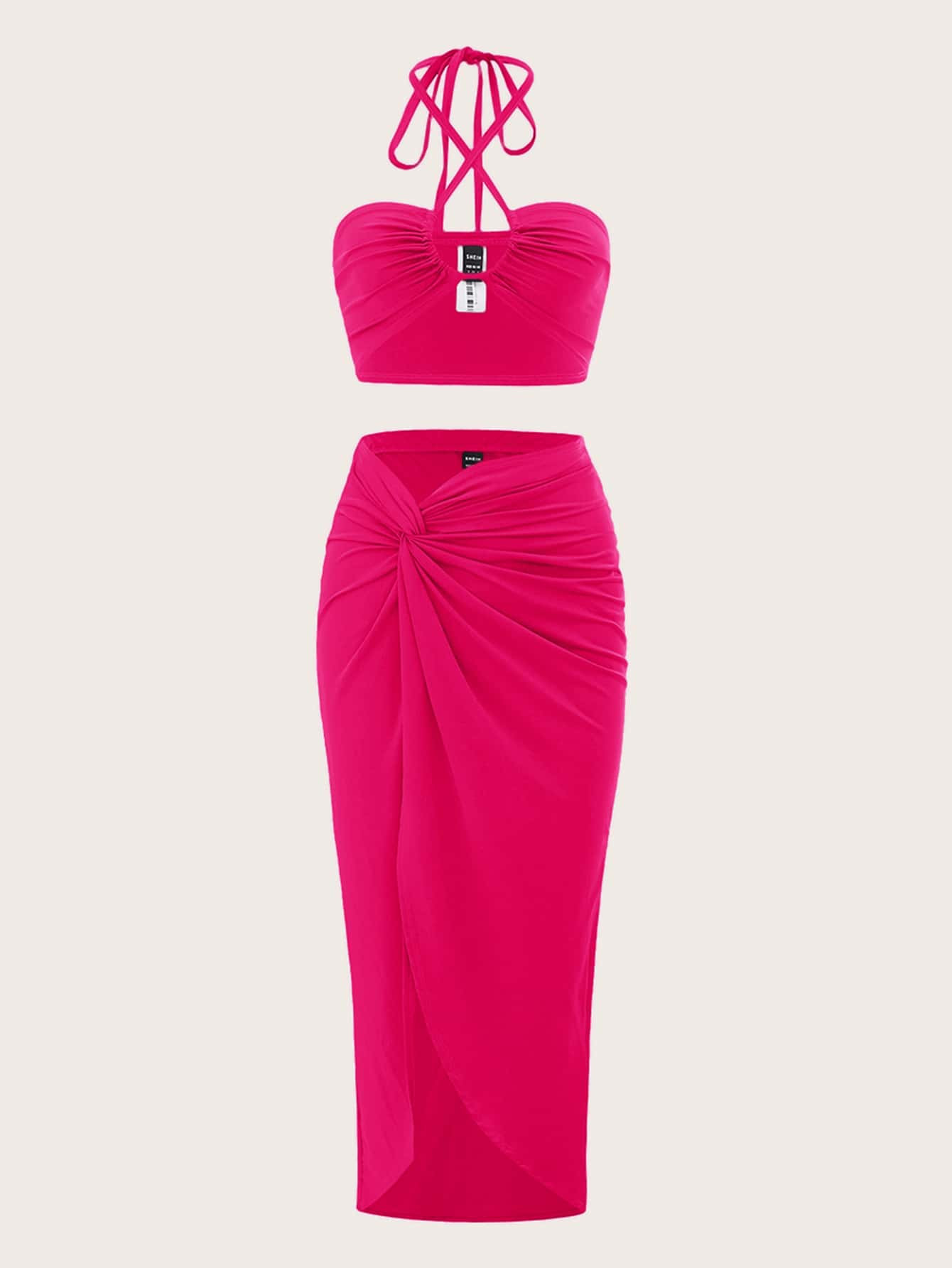 SHEIN ICON Tie Back Halter Top & Twist Front Skirt | SHEIN