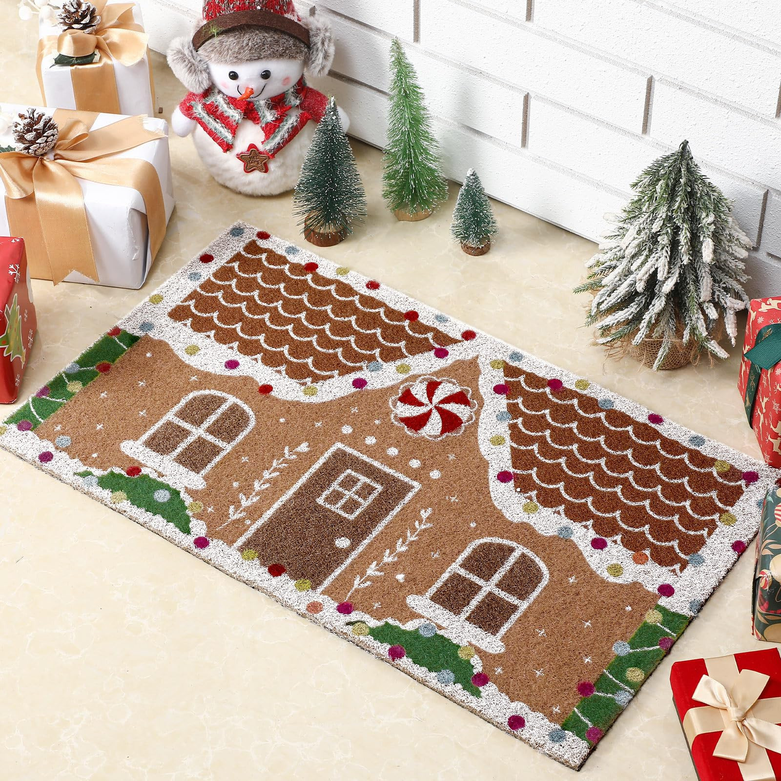 Tinideya Christmas Gingerbread House Doormat 23.6 x 13.7 Inch Cute Brown Christmas Welcome Artifi... | Amazon (US)