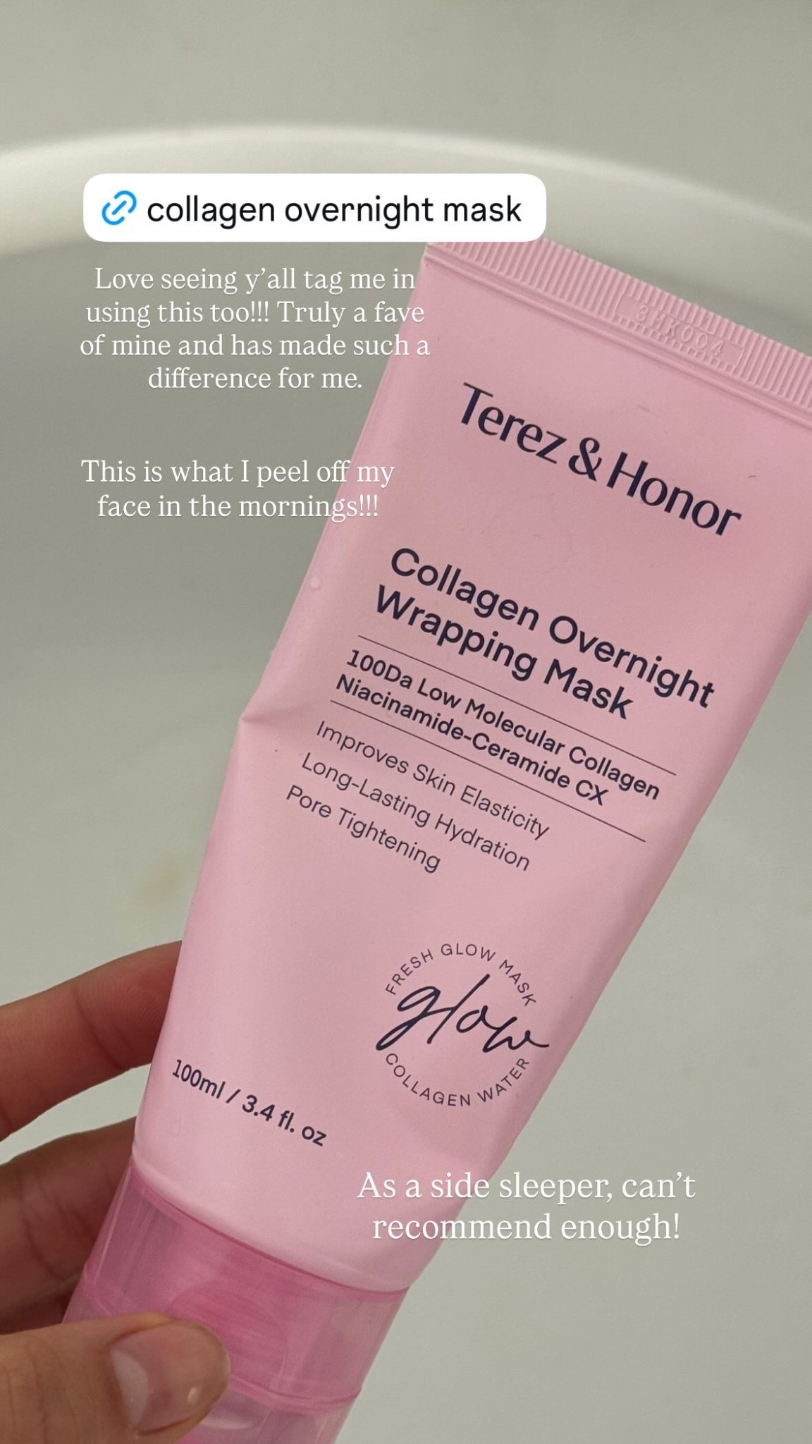 Love seeing y’all tag me in using this too!!! Truly a fave of mine and has made such a difference for me. This is what I peel off my face in the mornings!!! As a side sleeper, can’t recommend enough!  @terezandhonor
