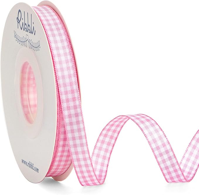 Ribbli Light Pink and White Gingham Ribbon,3/8 Inches x Continuous 25 Yards,100% Polyester Woven ... | Amazon (US)