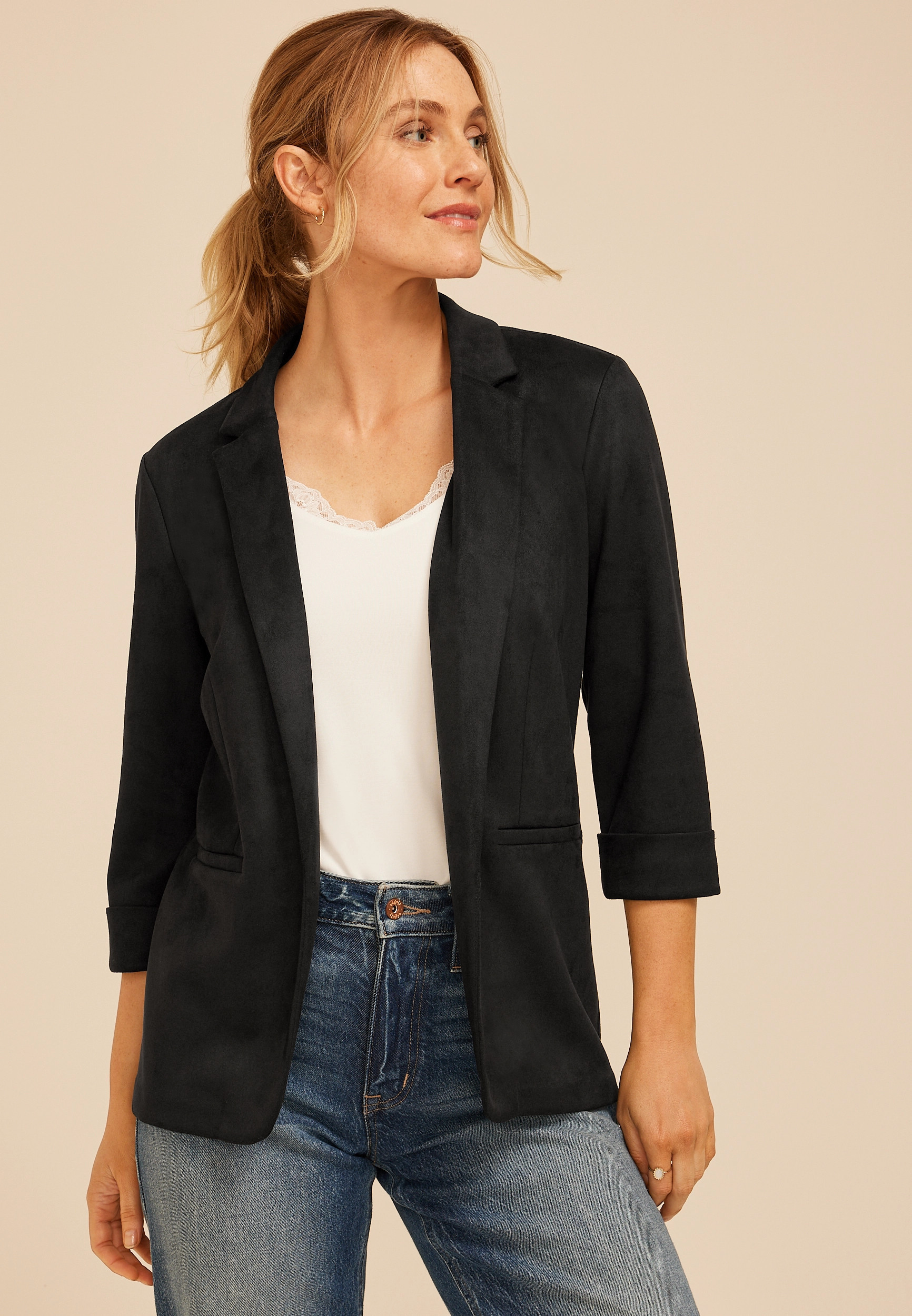 Maurices Women's Blazer Faux Suede Open Front Blazer | Maurices