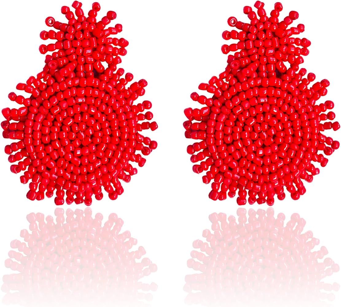 Seakuur Statement Red Tassel Drop Earrings Bohemian Beaded Round Dangle Earrings Gift for Women H... | Amazon (US)