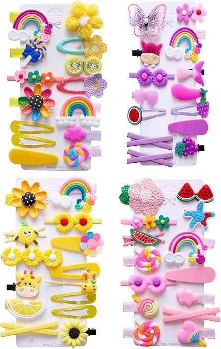 56PCS Toddler Hair Accessories Set: Colorful Rainbow Barrettes, Pins, Candy Fruits, Butterflies f... | Amazon (US)