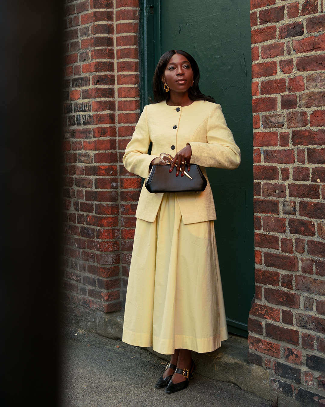 Yellow suit, skirt, yellow blazer, Aligne, Alexis Bittar 💛✨✂️
