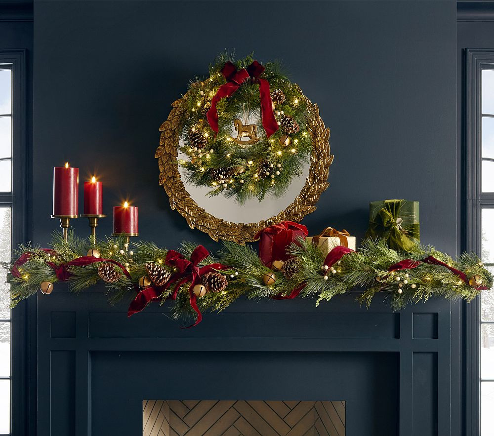 Chris Loves Julia Faux Pine Light Up Ribbon Garland | Pottery Barn Kids