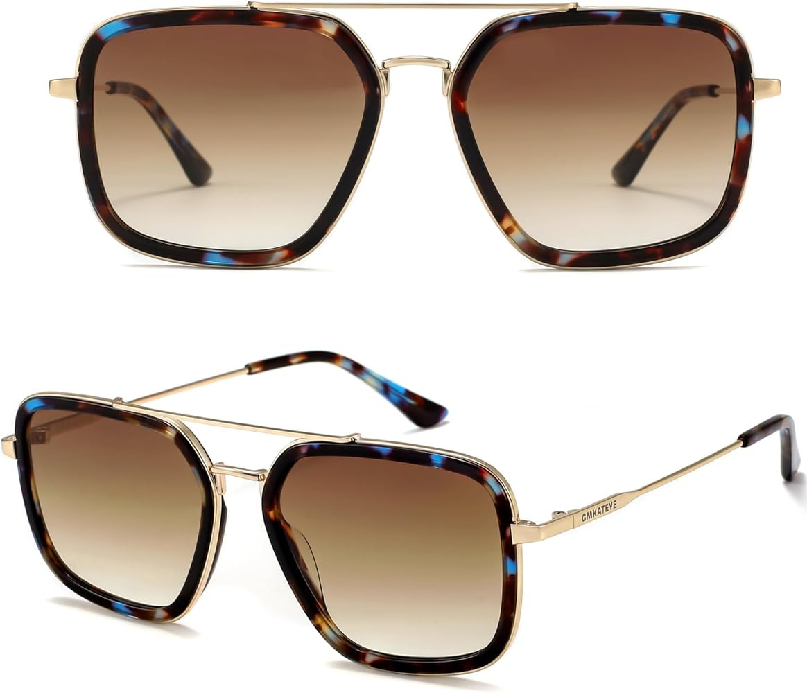 Classic Square Aviator Sunglasses for Women, Brown Gradient Lens UV400 Protection | Amazon (US)