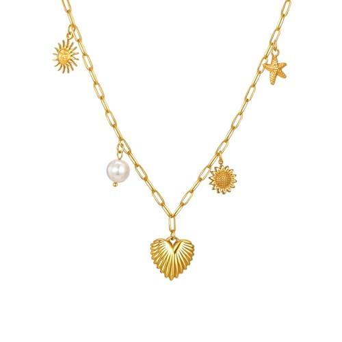 Collares de oro para mujer – Collar de lazo chapado en oro de 18 quilates, acero inoxidable, bonito dije de verano para playa, hipoalergénico, collares de mujer, Navidad, vacaciones, cumpleaños | Amazon (US)