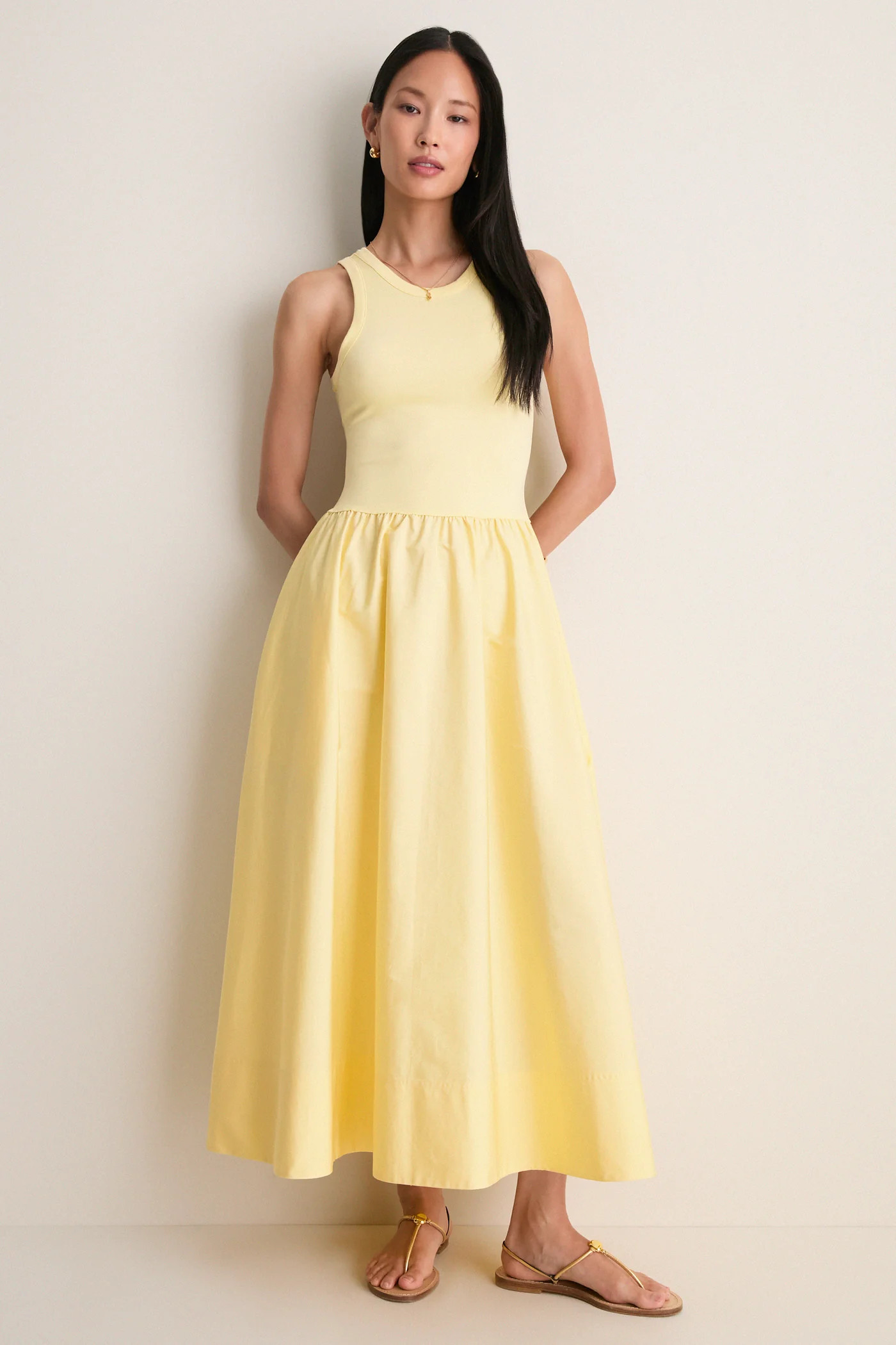 T Bird Yellow Poplin Woven Crewneck Dress | Tuckernuck (US)