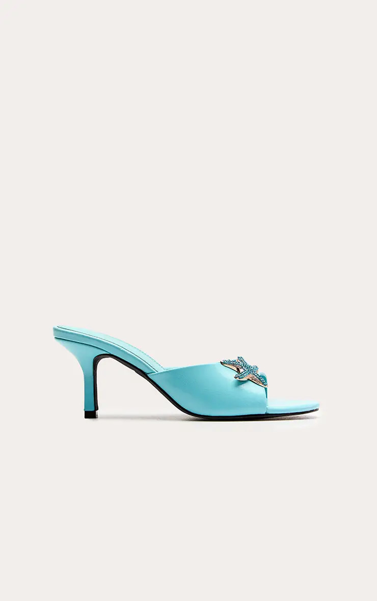 Aqua Starfish Trim Kitten Heel Mule | PrettyLittleThing UK