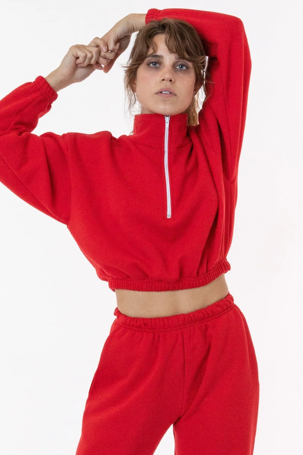 F396 - Flex Fleece Half Zip Cropped Pullover | Los Angeles Apparel
