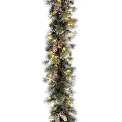 9' Glitter Pine Pre-Lit Garland with Clear/White Lights | Wayfair North America