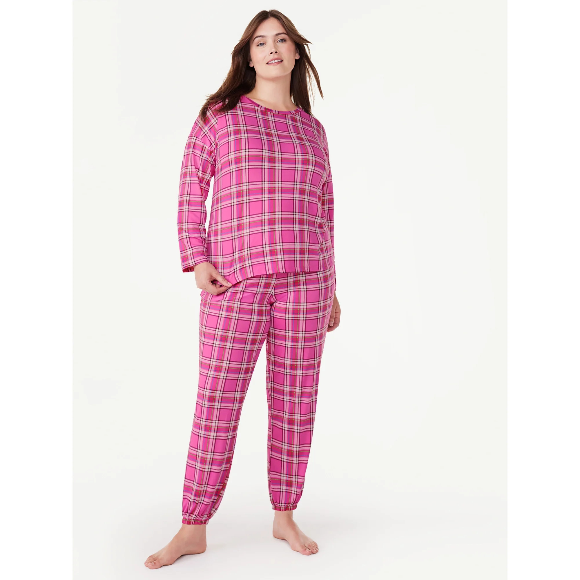 Joyspun Women’s Long Sleeve Tee and Joggers, 2-Piece Pajama Set, Sizes S-3X | Walmart (US)