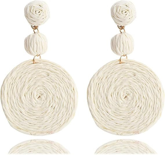 Rattan Earrings for Women Statement Boho Handmade Raffia Straw Wrapped Round Drop Dangle Earrings... | Amazon (US)