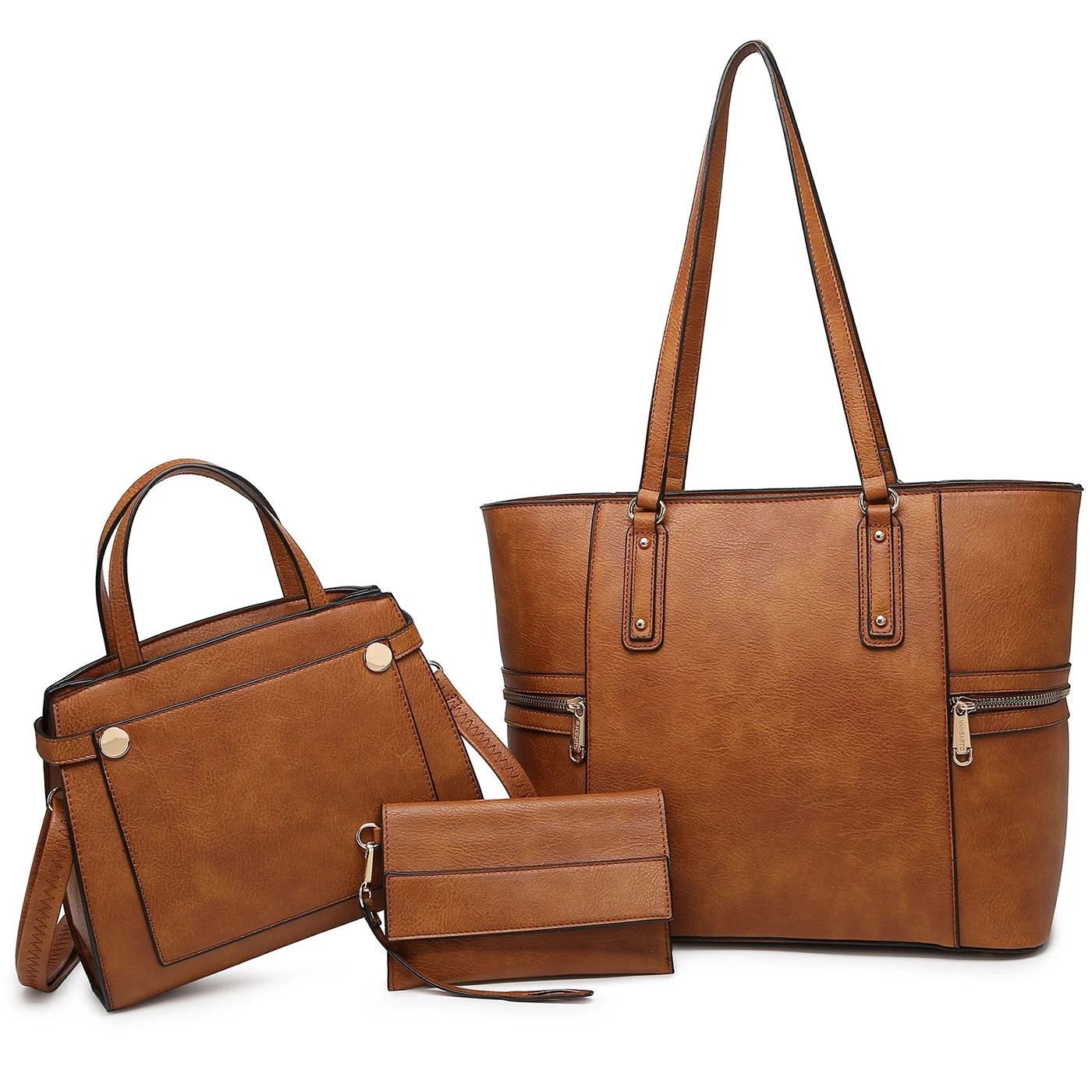VANSARTO Women's Vegan Leather Tote Handbag Set, Brown, 3-Piece | Walmart (US)