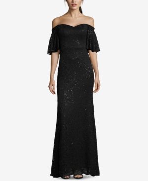 Betsy & Adam Sequined Lace Off-The-Shoulder Gown | Macys (US)