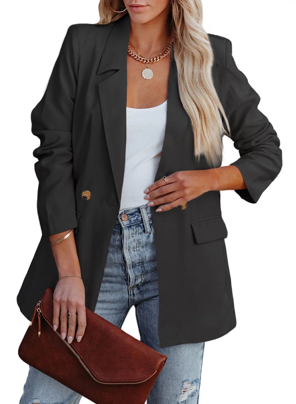 Rosfancy Women Office Blazer Jackets Open Front Long Sleeve Work Suit with Pocket Oversized Casua... | Walmart (US)