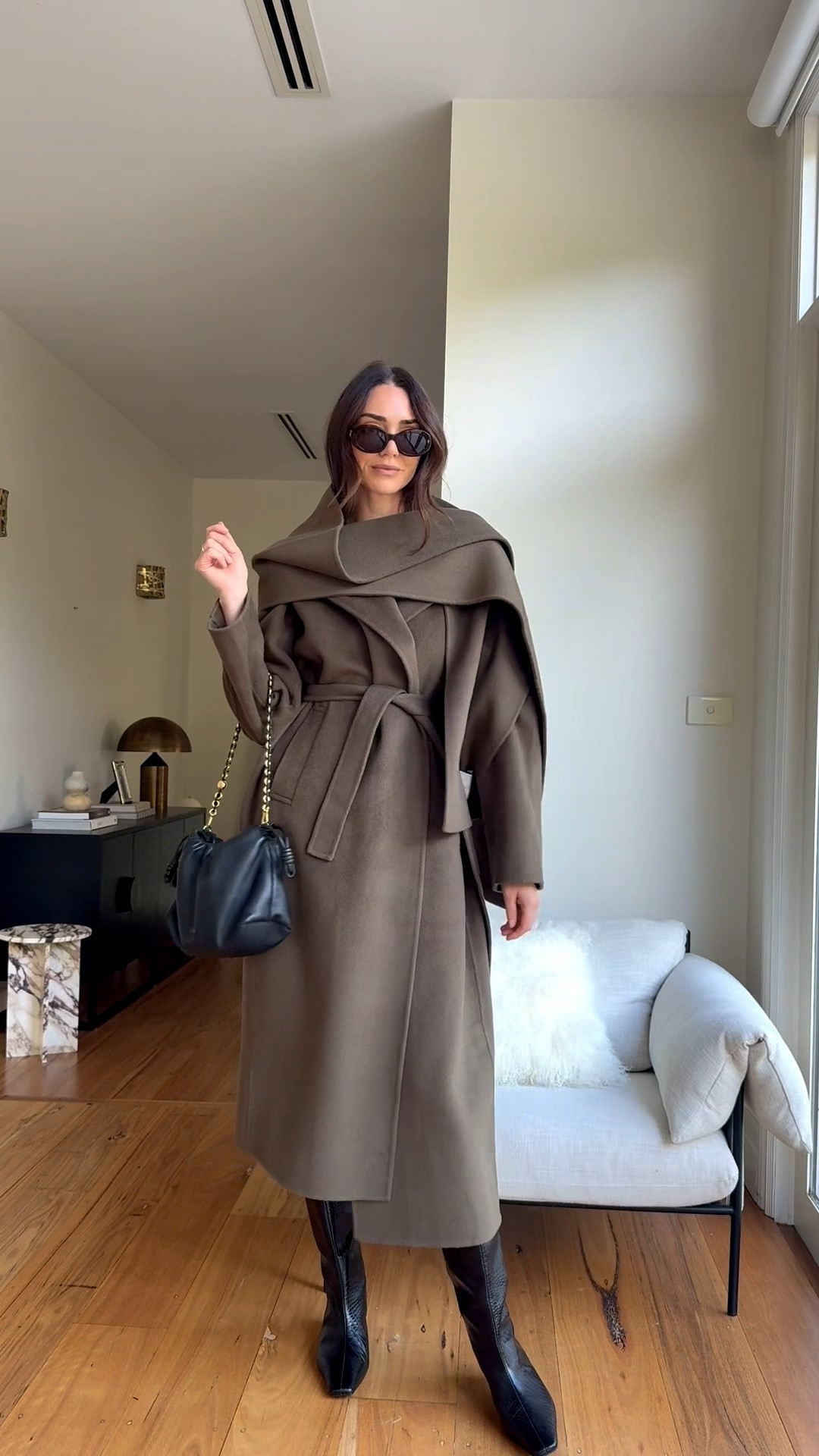 Coat season has arrived 

Viktoria and woods Cashmere and wool coat in khaki 
Matching scarf 
Black leather bag 
Celine sunglasses 
Black leather croc knee high boots

#LTKaustralia #LTKautumn #LTKwinter