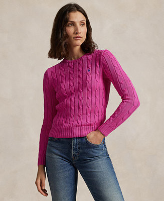 Women's Cable-Knit Cotton Crewneck Sweater | Macy's