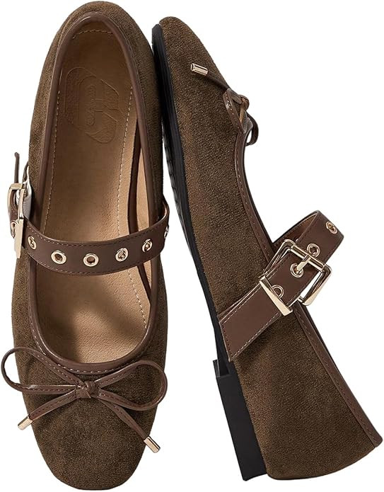 MakeMeChic Women's Summer Ballet Flats Brown Suede Loafers Bow Knot Buckle Closed Toe Leather Sho... | Amazon (US)