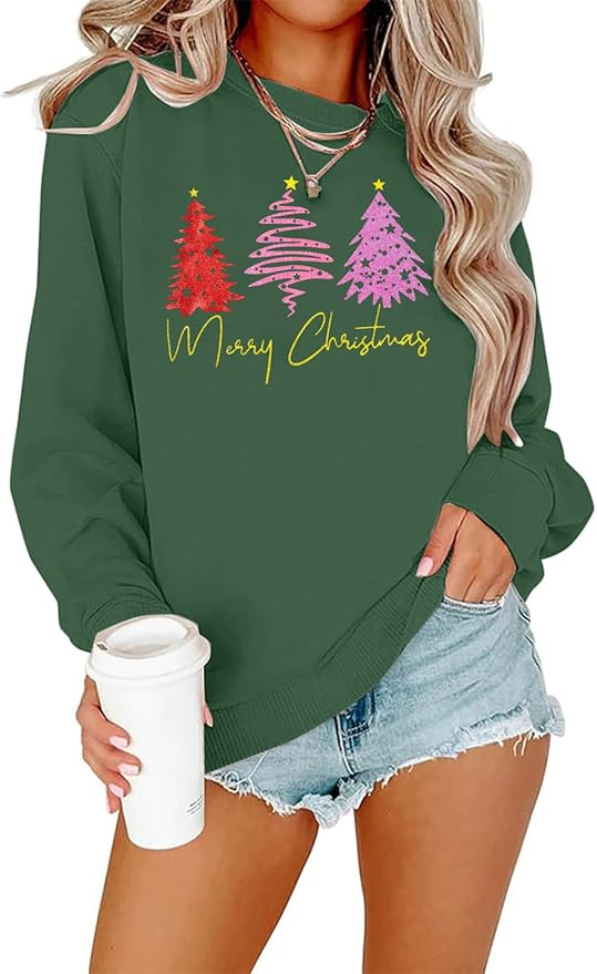 LOTUCY Christmas Sweatshirts for Women Christmas Tree Graphic Long Sleeve Shirt Xmas Holiday Part... | Amazon (US)