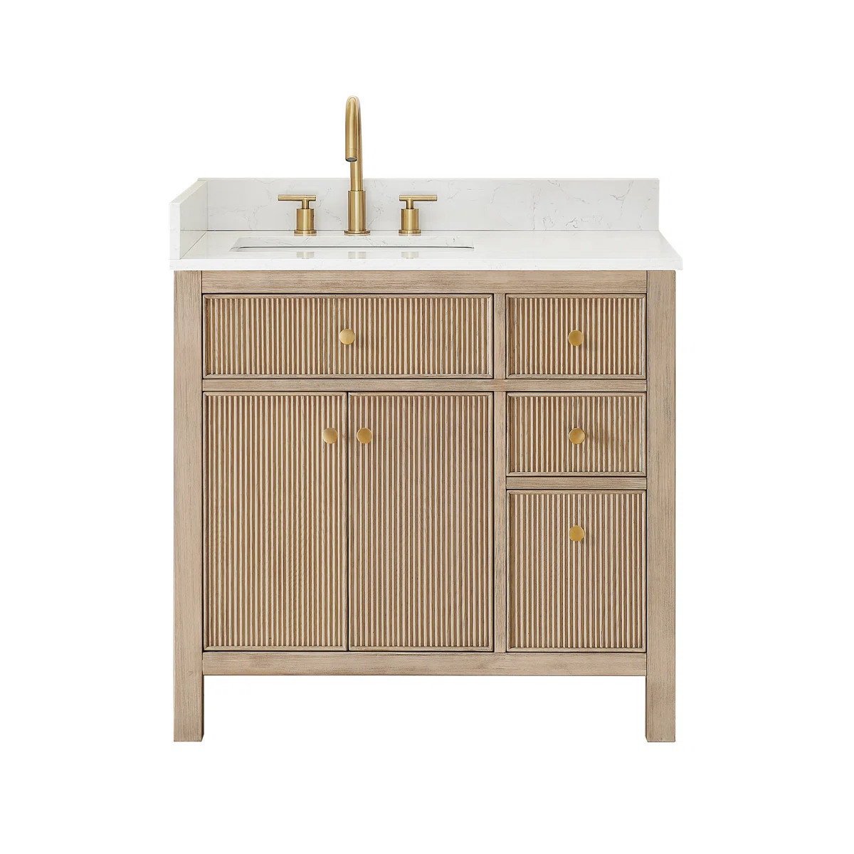 Lala 36" Single Bathroom Vanity with Grain White Engineered Stone Countertop without Mirror | Wayfair North America