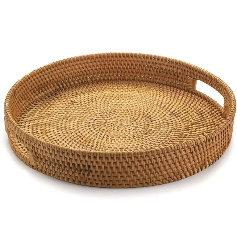Fokelyi Rattan Serving Tray, 13.8" Round Natural Colored Water Hyacinth Woven Tray with Handles | Walmart (US)