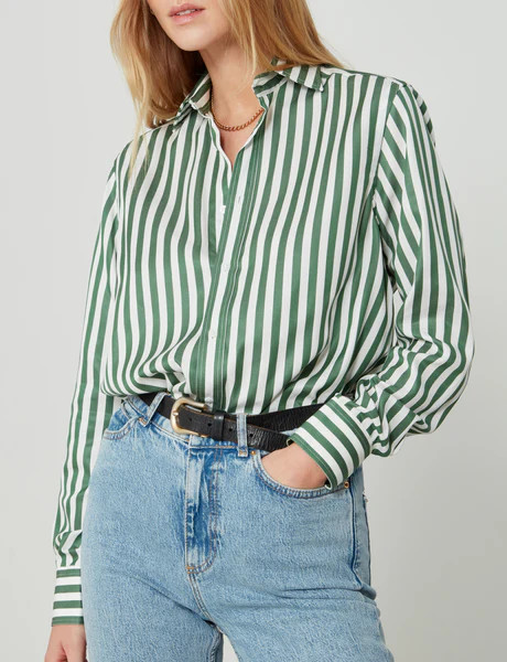 The Boyfriend: Tencel, Forest Green Stripe | With Nothing Underneath