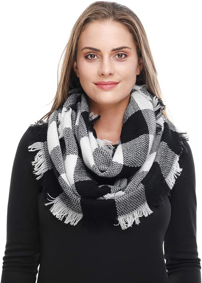 Lucky Leaf Women Winter Checked Pattern Cashmere Feel Warm Plaid Infinity Scarf | Amazon (US)