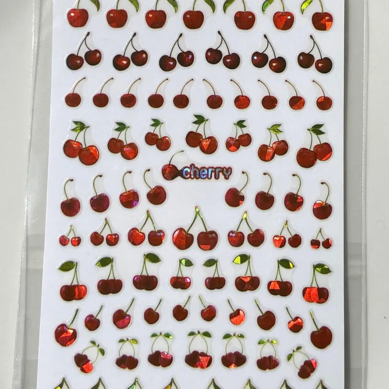 Cherry Foil Holographic Nail Stickers, Fruit Cherry Nail Decal Art, Fruit Nails, Press on Nails A... | Etsy (US)