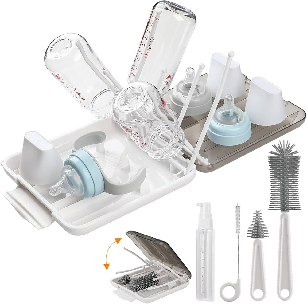 6 in 1 Bottle Cleaning Brush Set with Silicone Bottle Brush, Nipple Brush, Straw Brush, Soap Disp... | Amazon (US)