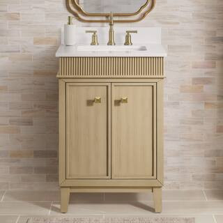 Home Decorators Collection Danby 24 in. Single Sink Platinum Oak Bath Vanity with White Engineere... | The Home Depot