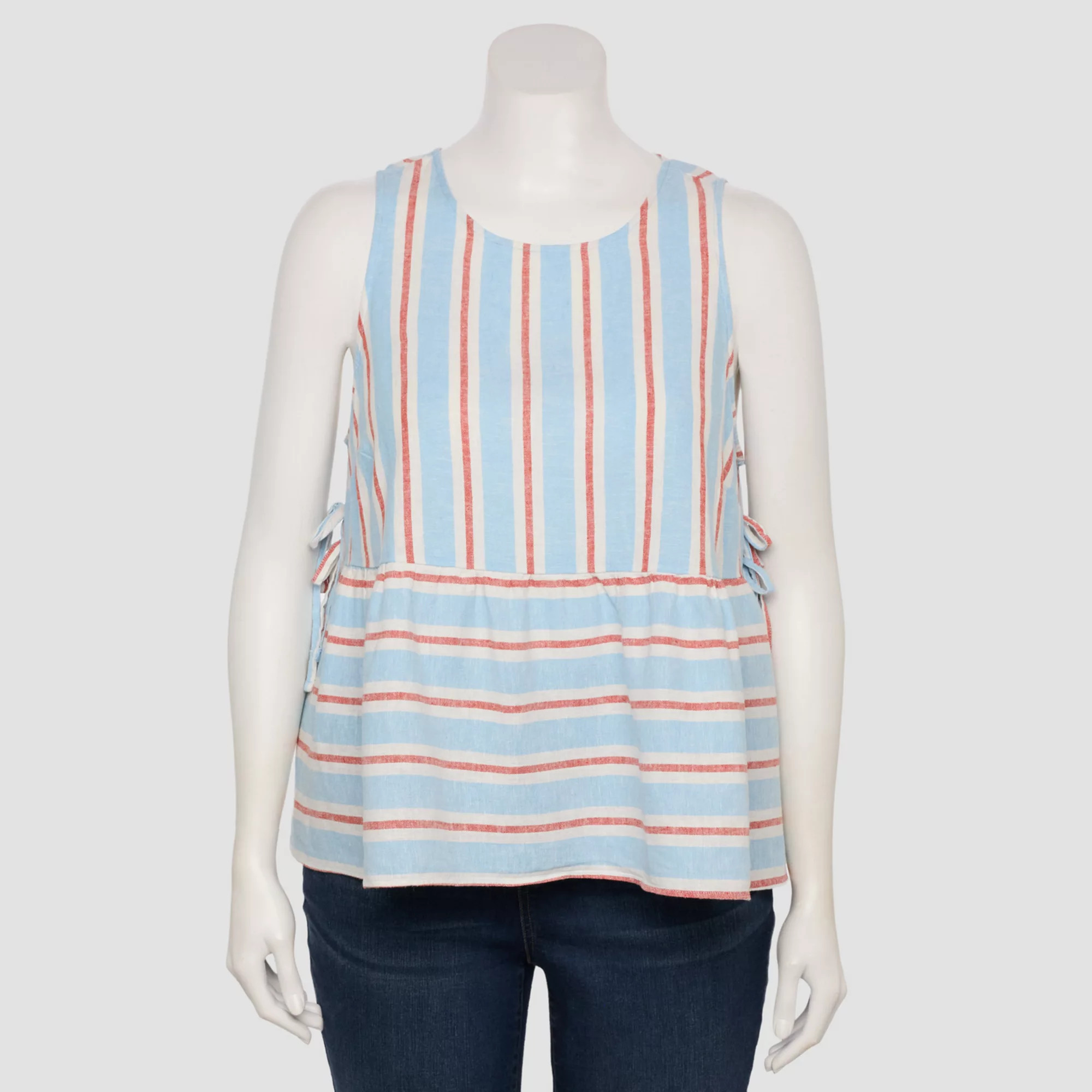 Plus Size LC Lauren Conrad Side Tie Peplum Tank Top, Women's, Size: 1XL, Blue Parade Stripe | Kohl's