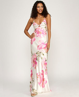 Juniors' Printed V-Neck Gown | Macy's
