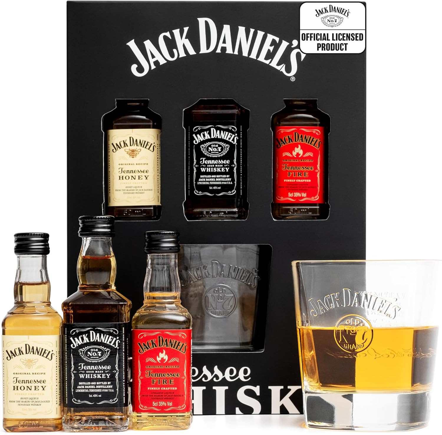 Jack Daniels Gift Set - Honey, Fire, JD Whisky Old No7, 3x 5cl, Mini Alcohol Bottles and JD Tenne... | Amazon (UK)