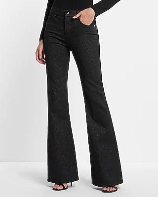 Mid Rise Black Sparkle 70s Flare Jeans | Express