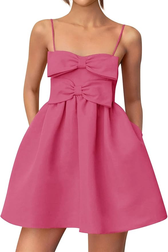 Yousify Womens Cute mini Bow Dresses 2025 Summer Spaghetti Strap Elegant Babydoll A Line Short Co... | Amazon (US)