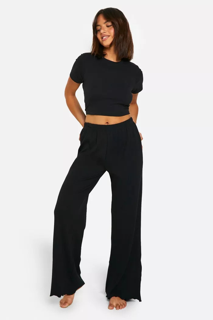 Wide Leg Rib Lounge Pants | boohoo (US & Canada)