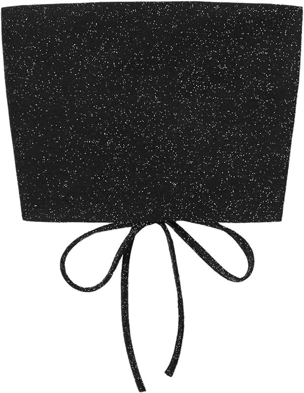 SheIn Women's Sleeveless Strappless Bandeau Self Tie Back Glitter Crop Tube Top | Amazon (US)