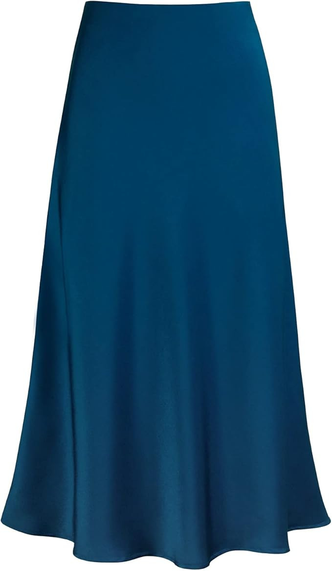 Women's Satin High Waist Hidden Elasticized Waistband Flared Casual A Line Midi Skirt | Amazon (US)