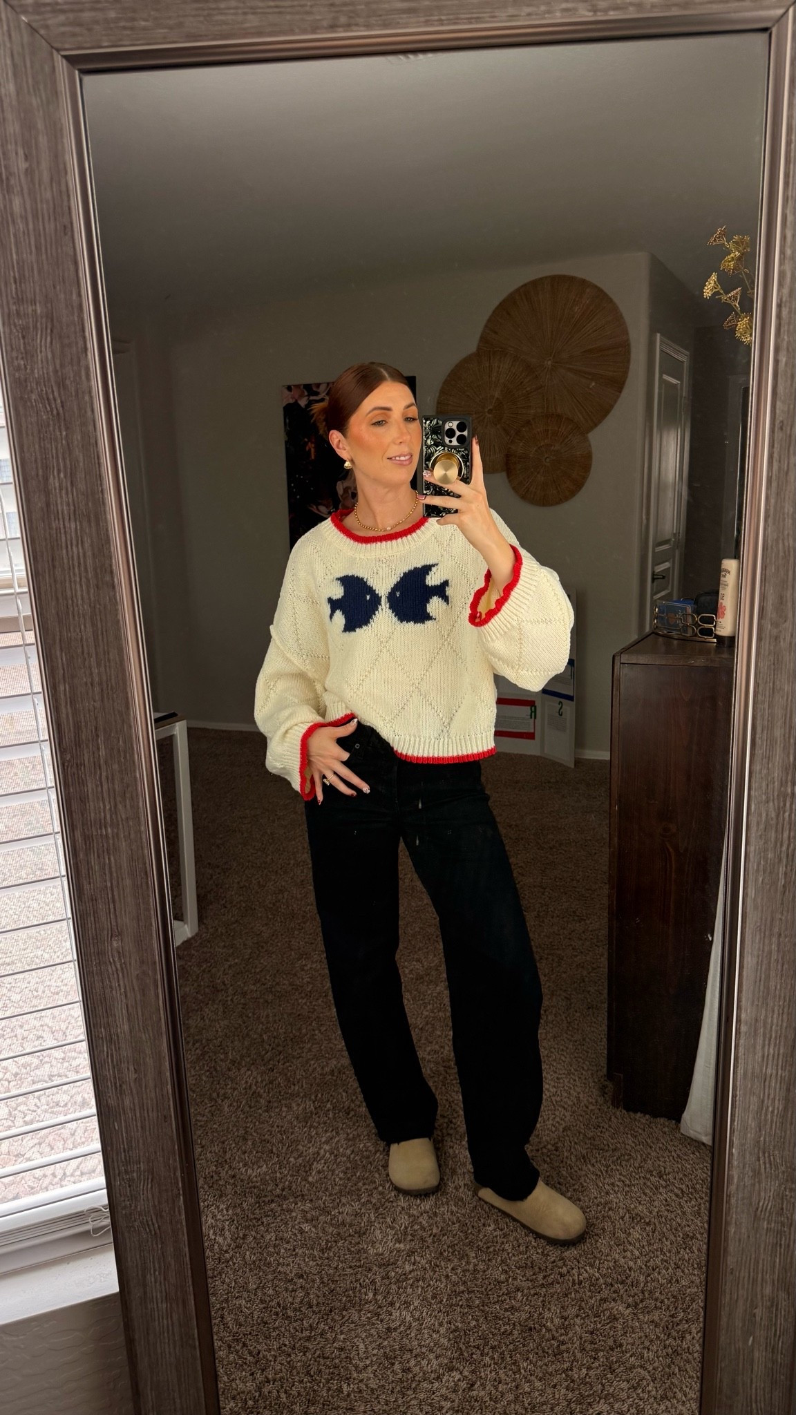Oversized Fish sweater size medium, Cake the Label black denim true to size- 26 regular, mule clogs order half size up.

#LTKootd #LTKmomlife #LTKPetite