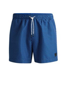 Logo-label swim shorts with seasonal pattern- Blue Men's Swim Shorts size M | Hugo Boss (US)