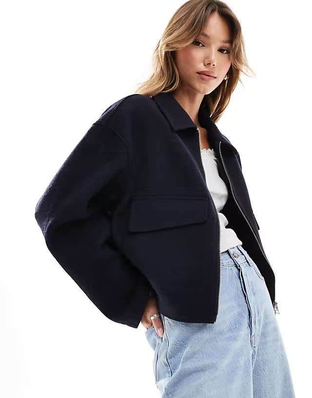 ASOS DESIGN clean formal bomber jacket in navy | ASOS | ASOS (Global)