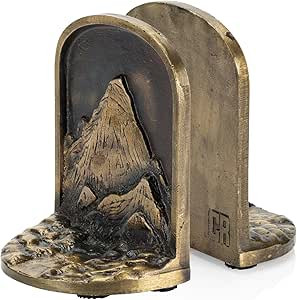 Mountain Bookends Set, Antique Brass Book Ends, 2 Decorative Bookends for Shelves or Bookcase, Ca... | Amazon (US)