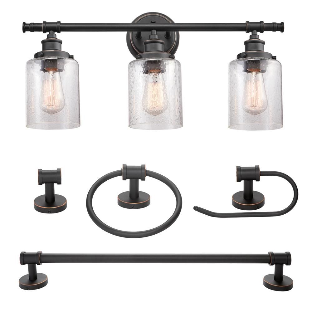 Globe Electric Camden 5-Piece All-In-One Bronze Bathroom Vanity Light Set 51415 - The Home Depot | The Home Depot