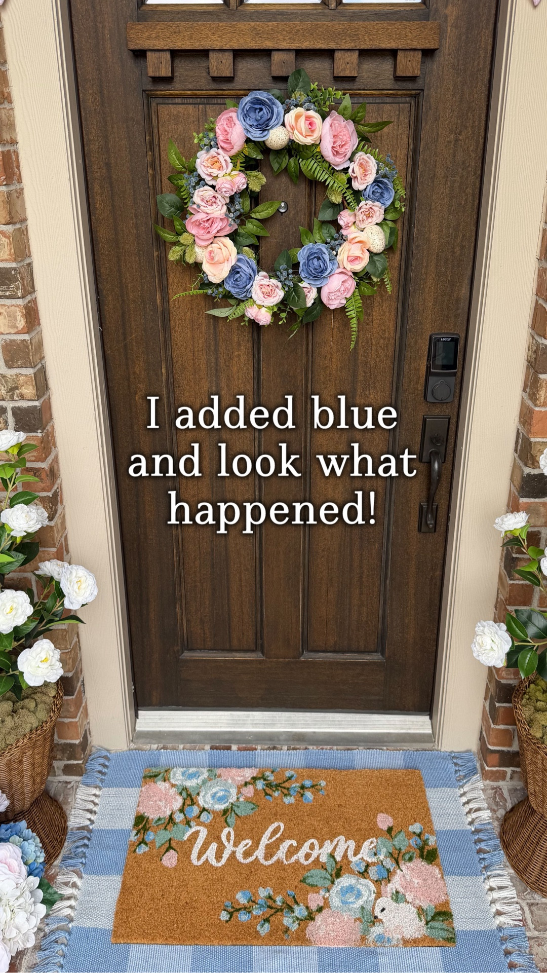 I gave this already cute pink wreath a tiny refresh by tucking in a few faux blue flowers. It completely changed the look of my Easter Spring porch without starting from scratch.

#LTKSeasonal #LTKHome #LTKSpringSale