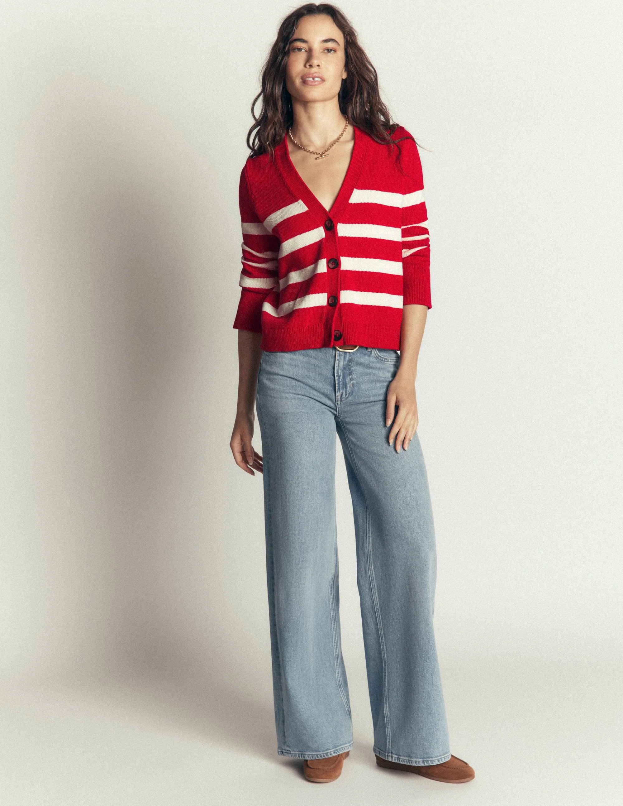 Lucy Relaxed Cotton Cardigan-Pavilion Blue, Brown Stripe | Boden (US)