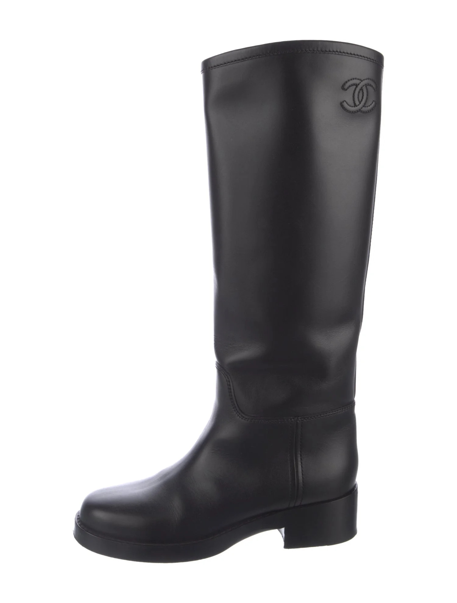 Chanel Interlocking CC Logo Leather Riding Boots - Black Boots, Shoes - CHA1405515 | The RealReal | The RealReal
